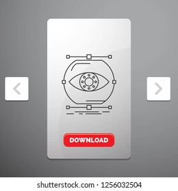 visualize, conception, monitoring, monitoring, vision Line Icon in Carousal Pagination Slider Design and Red Download Button