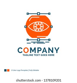 visualize, conception, monitoring, monitoring, vision Logo Design. Blue and Orange Brand Name Design. Place for Tagline. Business Logo template.