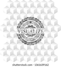 Visualize grey badge with geometric cube white background