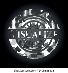 Visualize grey camouflage emblem. Vector Illustration.