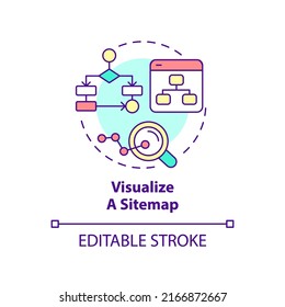 Visualize sitemap concept icon. Webpages relationship. Advanced SEO abstract idea thin line illustration. Isolated outline drawing. Editable stroke. Arial, Myriad Pro-Bold fonts used