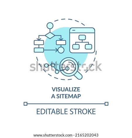 Visualize sitemap turquoise concept icon. Webpages relationship. Advanced SEO abstract idea thin line illustration. Isolated outline drawing. Editable stroke. Arial, Myriad Pro-Bold fonts used