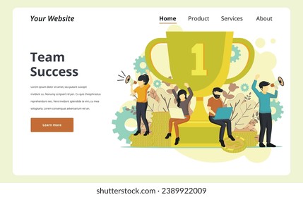 Visualizar el éxito del equipo: una ilustración de diseño brillante y plana que representa el triunfo, el liderazgo y los proyectos victoriosos. Perfecto para banners web, captura planes ganadores, hitos profesionales