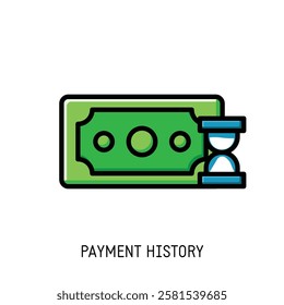 Visualize your payment history with this simple yet effective icon featuring a money bill and an hourglass Perfect for financial apps and websites