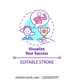 Visualize your success concept icon. Positive thoughts against anxiety abstract idea thin line illustration. Isolated outline drawing. Editable stroke. Roboto-Medium, Myriad Pro-Bold fonts used