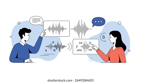 Visualizing Communication Through Sound Waves and Data Exchange Between Two People