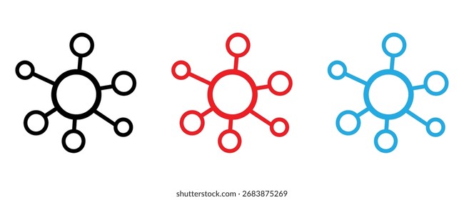 Visualização de nós conectados em preto, vermelho e azul para diagramas de rede, ilustrações de ciência de dados ou apresentações de tecnologia moderna, perfeito para infográficos elegantes