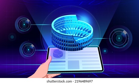 Visualizing and Experiencing 3D model of a Coliseum Monument in Augmented Reality-Vector Illustration