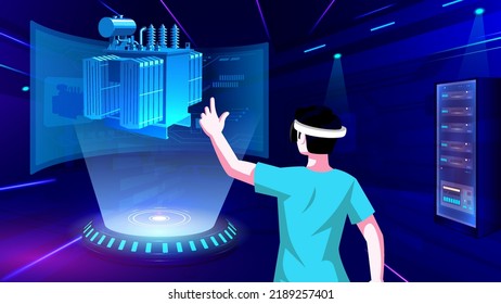 Visualizing and Experiencing 3D model of an Electric Transformer in Mixed Reality-Vector Illustration