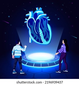 Visualizing and Experiencing a 3D model of a Human Heart as a Hologram-Vector Illustration