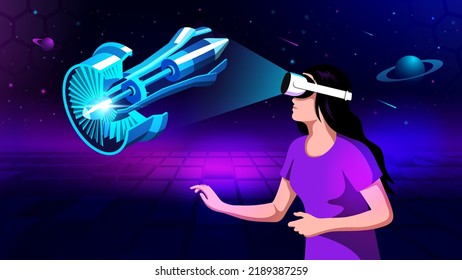 Visualizing and Experiencing 3D model of a Jet Engine in Virtual Reality-Vector Illustration