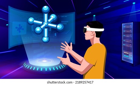 Visualizing and Experiencing 3D model of a Molecule Structure in Mixed Reality-Vector Illustration