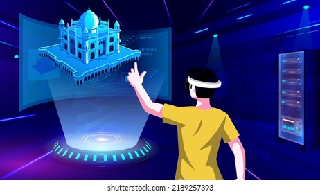 Visualizing and Experiencing a 3D model of  Safdarjung Indian Monument in Mixed Reality-Vector Illustration