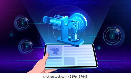 Visualizing and Experiencing 3D model of a Stirling Engine in Augmented Reality-Vector Illustration