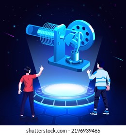 Visualizing and Experiencing 3D model of a Stirling Engine as a Hologram-Vector Illustration