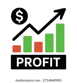 Visualizar ganhos financeiros através de um gráfico crescente, símbolo de dólar e lucro da palavra.