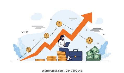Visualizar o crescimento financeiro e o sucesso do investimento com tendências econômicas positivas e planejamento estratégico de negócios para a prosperidade