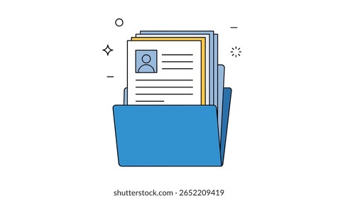 Visualizing Professional Documentation and Personal Resumes Within a Blue Folder Organizer Symbolizing Career Development and Data Management