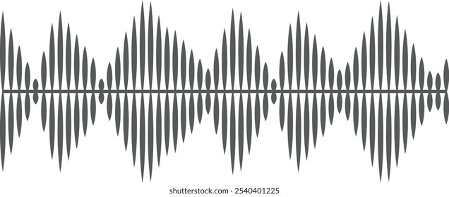 Visualizing a sound wave with varying amplitude, this minimalist image captures the essence of music and technology in a modern black and white design