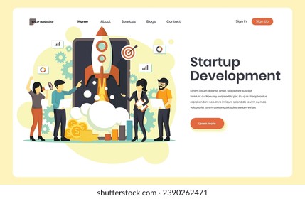 Visualizing the startup journey: from idea to realization. A dynamic illustration showcases the birth of an idea, strategic planning, and its transformation into a thriving business. 