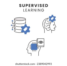 Visualizing supervised learning algorithms with icons. Iconic representation of supervised machine learning. Symbolic representation of labeled data in machine learning