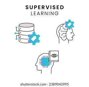 Visualizing supervised learning algorithms with icons. Iconic representation of supervised machine learning. Symbolic representation of labeled data in machine learning