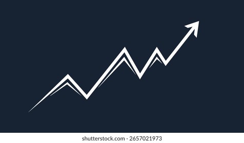 Visualização de conceitos de tendência ascendente e crescimento com um gráfico de linhas estilizado e uma seta no fundo escuro