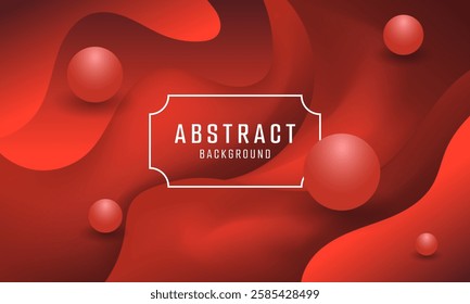 A visually appealing abstract background featuring red spheres floating above dynamic red waves and curves.