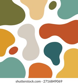 Una disposición visualmente atractiva de Formas abstractas en varios tonos terrosos, incluidos tonos de verde, naranja, rojo y beige, creando un efecto visual dinámico y atractivo.