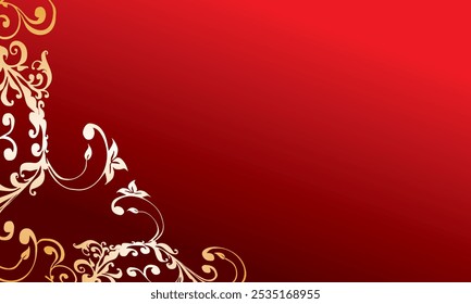 Visually appealing background featuring intricate gold floral patterns against a deep red backdrop, perfect for adding a touch of luxury to your designs.