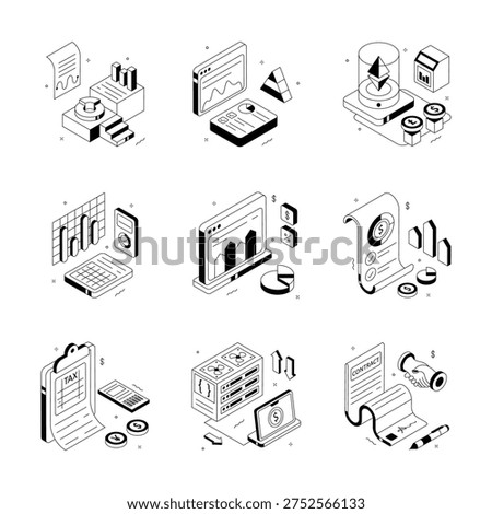 A visually appealing business analysis and investment isometric illustrations set
