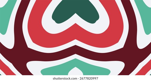 Um padrão de fundo de Natal visualmente atraente com formas abstratas fluindo em cores festivas tradicionais.