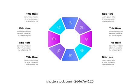 A visually appealing circular infographic design featuring colorful 8 sections and icons, ideal for business, data, and information presentations