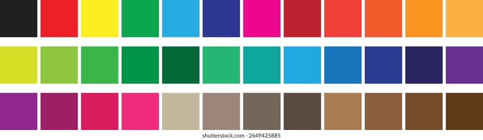 A visually appealing color guide showcasing a spectrum of vibrant hues and essential shades, ideal for design inspiration and application.