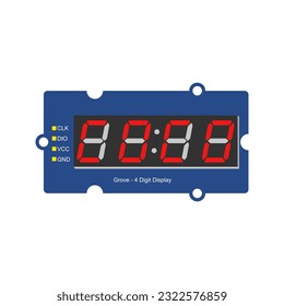 A visually appealing depiction of a four-digit seven-segment display, ideal for graphic designers seeking a high-quality illustration to represent numerical and alphanumeric display