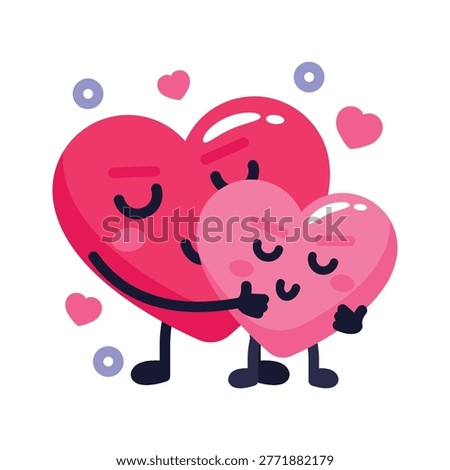 Visually appealing flat icon of couple hearts hugging with affection