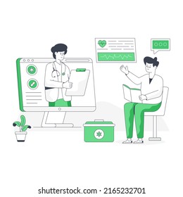 Visually appealing flat illustration of online physician 

