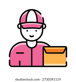 Un icono de contorno plano visualmente atractivo de la persona de entrega courier