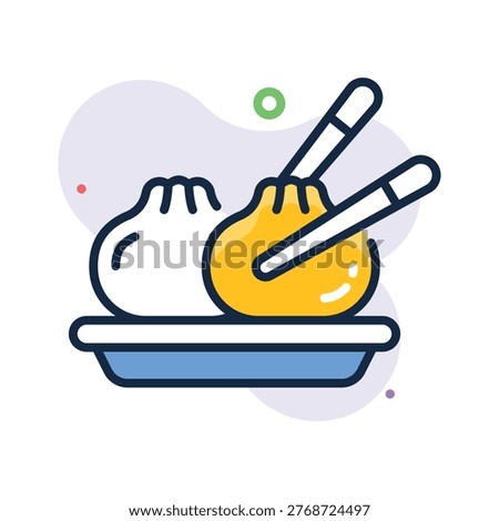 A visually appealing flat outline icon of dumplings food