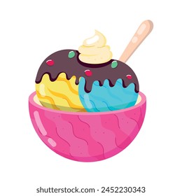 A visually appealing flat sticker of sundae bowl