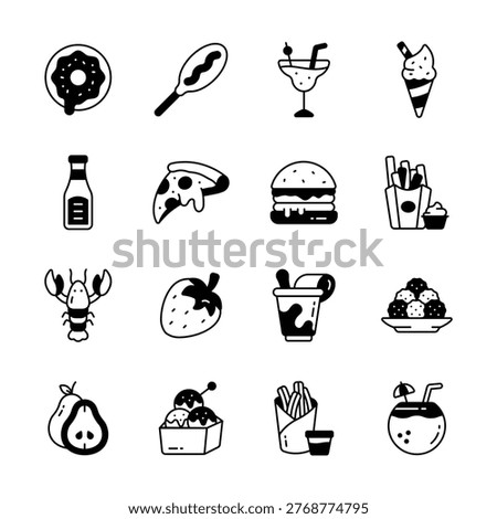 A visually appealing food and drinks icons set in glyph style