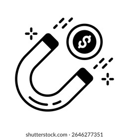 Visually appealing glyph icon of attract money magnet
