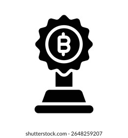 Visually appealing glyph icon of bitcoin trophy prize