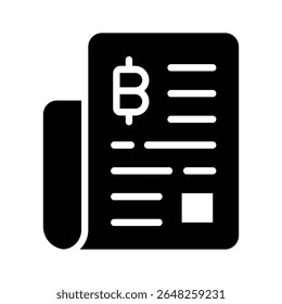 Visually appealing glyph icon of bitcoin invoice receipt