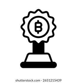 Visually appealing glyph icon of bitcoin trophy prize