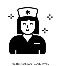 A visually appealing glyph icon of nurse with headcap