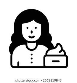 Visually appealing glyph icon showing girl skincare