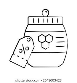 Visually appealing hand drawn icon of honey jar with discount tag