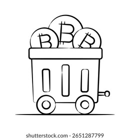 Ícone de estilo desenhado à mão atraente visual do carrinho de bitcoin
