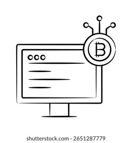 Visually appealing icon of online bitcoin trading in hand drawn style